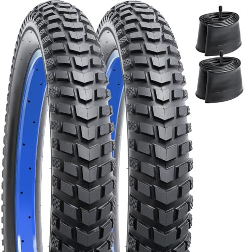 YunSCM 2Pcs Faltbarer 20 Zoll Reifen 20x3.0 Mantel 76-406 Plus 2Pcs 20 Zoll Schlauch AV32mm Ventil kompatibel Compatible 20 Zoll Elektrofahrrad/Mountainbike 20x3.0 Reifen