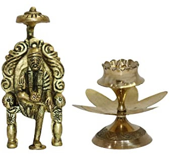 Universal Hub Shirdi Sai Baba Statue Handgeschnitzte Murti Mit Agarbatti Halter Tempel Dekoratives Sai Baba Idol Für Schreibtisch, Büro Pooja Samagri Kleine Figuren Hindu Geschenke