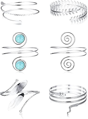 Finrezio 6 Piezas Brazalete Superior Brazalete Pulseras Ajustable Bobina Brazalete Brazo Brazalete Pulsera para Mujer Minimalista Oro Plata Brazalete Pulsera Bisutería
