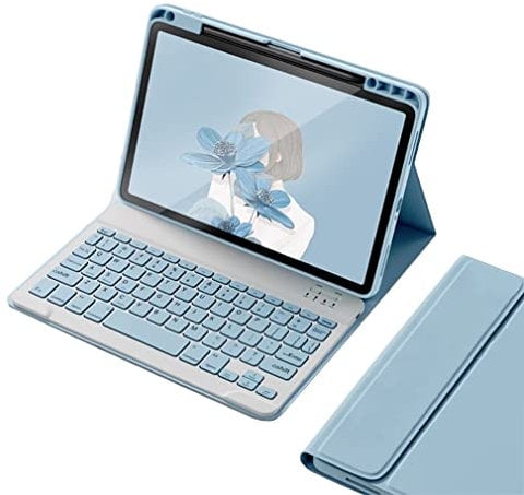 Keyboard Case for iPad Mini A17 Pro/iPad Mini 6th Generation Magnetic Detachable Candy Color Bluetooth Keyboard Cover with Pencil Charging Holder (Misty Blue)