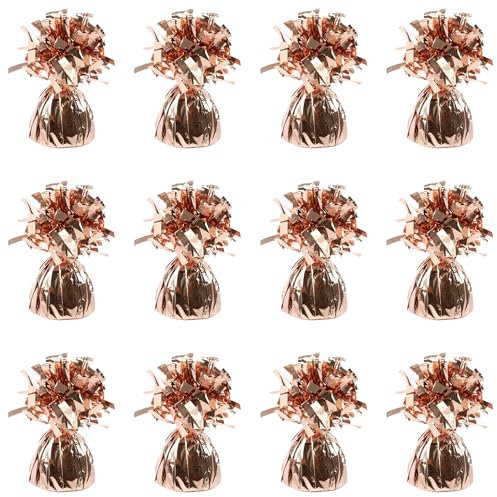 Foil Balloon Weights for Helium Balloons in Rose Gold Foil - 12x 160g Heavy Balloon Weights Birthday Party Wedding Celebration Décor with Tassles