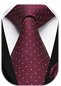 HISDERN Krawatte Burgund Herren Krawatten mit Einstecktuch Punkte Krawatte Hochzeit und Taschentuch Set