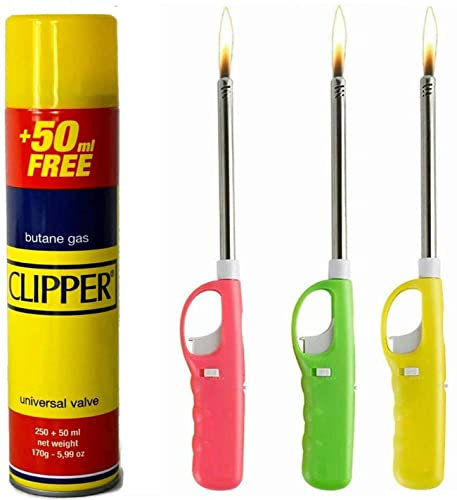 UR CHOICE 3-Pack BBQ Refillable Multicolour Safety Candle Fire Lighters with Free Clipper Gas Refill Bottle | Outdoor BBQ Essentials