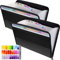 Thimmamma Lot de 2 dossiers extensibles A4, 13 poches de classement accordéon avec fermeture éclair, portefeuille portable noir pour rangement de documents avec étiquettes colorées pour bureau et