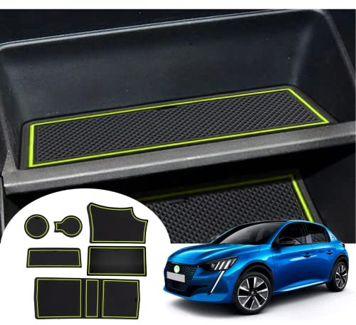 GAFAT Peugeot 208 e-208/ Peugeot 2008 e-2008 Restyling 2020-2024 2025 Antirutschmatten, Peugeot 208 2023 Mittelkonsole Armlehne Gummimatten, Getränkehalter Matte, Türnaht Matten (Gelbgrün1)