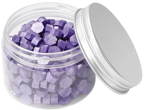 200 piezas de cuentas de sello de cera vintage, cuentas octogonales de colores, sellos de sello de cera para sobres, invitaciones de bodas, manualidades, fabricación de manualidades, color morado per
