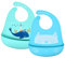 Vicloon Silikon Baby Lätzchen, 2 Stück Baby Fütterlätzchen mit Auffangschale 6 Verstellbaren Tasten, BPA Frei, Babylätzchen Einfache Reinigung, Wasserdicht für Babys Jungen und Mädchen(Blau-Grün)