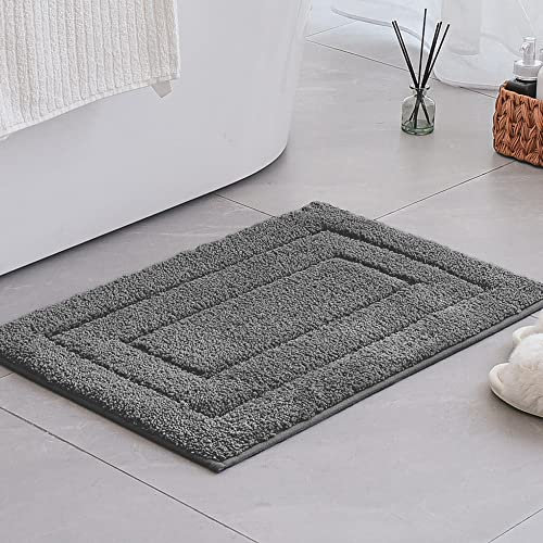 GRANNY SAYS Bath Mat 40 x 60 cm, Pack of 1 Dark Grey Bathroom Rug, Bathroom Mats Non Slip Washable, Extra Soft Bath Rugs for Floor, Microfiber Fluffy Bath Mat Super Absorbent, Bath Carpet Decorative
