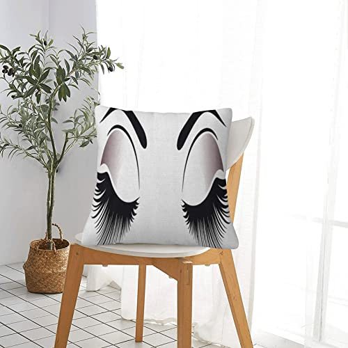 BBAUER Kissenbezug 45x45cm Dekorativer Überwurf Kissenbezüge,Wimpern geschlossene Augen Schwarze Flauschige Wimpern auf Lash Close Drawing,Heimdekoration quadratisch Kissenhülle 18x18 Zoll