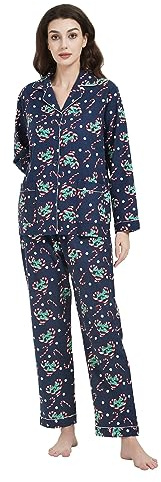 Amaxer Ensemble de Pyjamas Chauds en Flanelle pour Femmes 103% Coton Ensembles de Pyjamas d'automne et d'hiver, Bonbons de Noël, XL