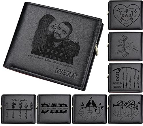 DEZUNTU Benutzerdefinierte Herren-Leder-Geldbörse, personalisiertes Foto mit Gravur, Angel-Familiennamen-Geldbörsen, Vatertag, Jahrestag, Geburtstagsgeschenk für Vater, Ehemann, Jungen