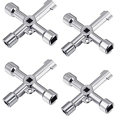 GERUI 4 clés d'armoire de commande multifonction, clé dynamométrique, clé croisée, clé universelle, 4 voies pour armoire électrique, compteur de gaz, 4 pièces