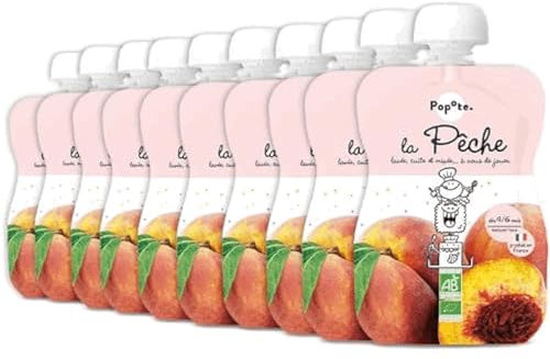 POPOTE - Purée de Pêche BIO texture lisse dès 4/6 mois - Pack de 10 gourdes x 120g