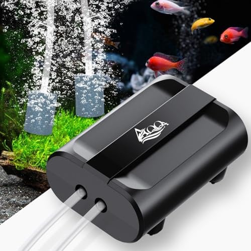 AQQA Powerful Aquarium Air Pump,Dual Outlets Fish Tank Air Pump,5W Adjustable Aquarium Oxygen Pump,Silent Oxygen Aerator Pump with accessories up to 800L