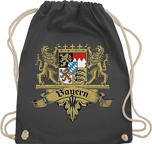 Turnbeutel Rucksack - Kompatibel mit Oktoberfest Tasche - Bayern Wappen Bayernland Freistaat Bayern - Unisize - Dunkelgrau - trachtenrucksack bayrische bayern, beutel trachtentaschen bayrisch