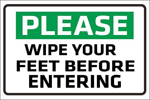 INDIGOS UG - Aluminum composite panel - Safety - Warning - Please wipe your feet before entering sign - Self adhesive sticker30x20 cm- KP-327