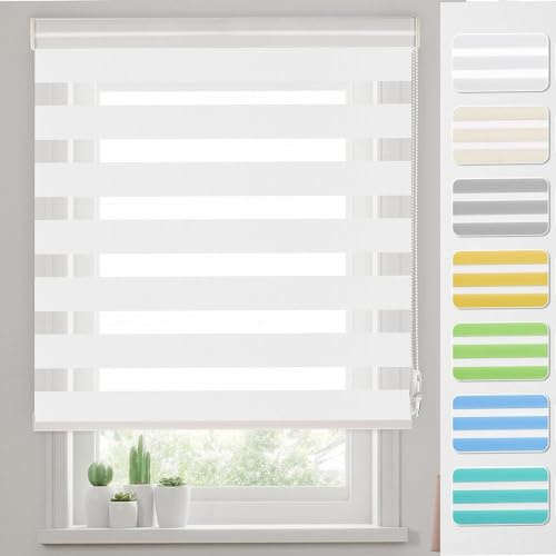 Moderne Tag-Nacht-Rollo 85 x 250 cm 100% Verdunkelung Sonnenschutz Klemmrollo rollos Rollos für Fenster & Tür, mit Bohren für Fenster und Tür, Weiß