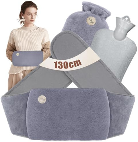 Wärmflaschengürtel Wärmflasche,Extra Langer 130cm Wärmeflaschen mit bezug und weichem Taillenbezug Wärmflasche für Nacken und Schulter,Rücken,Beine,Taillenwärmung