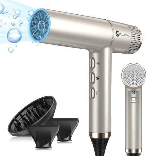 slopehill Haartrockner mit einzigartigem bürstenlosem Motor | Intelligente Fehlerdiagnose | Innovativer Mikrofilter | Oxy Active Technology | LED-Anzeige | 268g Superleicht, 2000W (Champagner Gold)