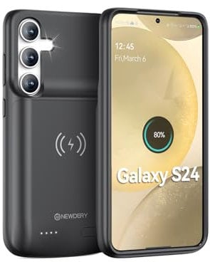 NEWDERY Funda de Batería para Samsung S24 (5000mAh) Carga portátil Recargable Protectora Power Bank (Compatible con Qi) Negro