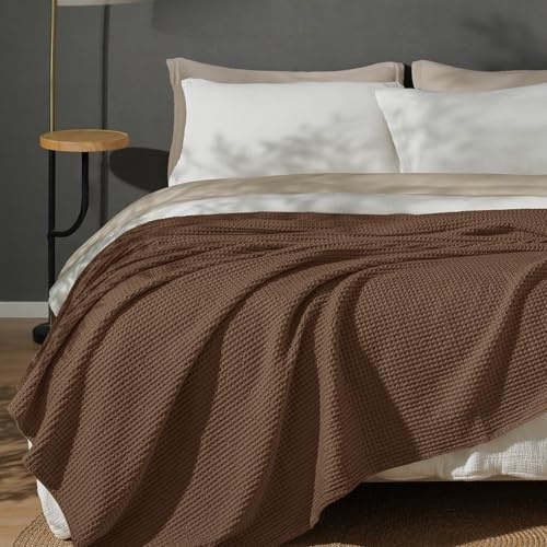 PHF Decke aus 100% Baumwolle, Waffelgewebe, Doppelbettgröße, 167,6 x 228,6 cm, leichte, Gewaschene, weiche, atmungsaktive Decke, toller Überwurf für Couch, Bett, Sofa, Elegante, ästhetische