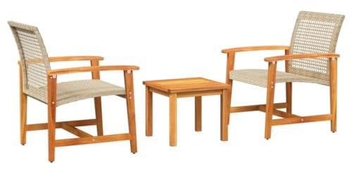 vidaXL Bistro Set 3-TLG., Gartenmöbel mit Gartentisch 2 Stühlen, Sitzgruppe für den Außenbereich, Balkon Terrasse Garten Garnitur Möbel, Beige Poly Rattan Akazienholz