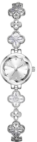 BESTKANG Women's Chain Watches Luxury Zircon Waterproof Female Fashion Quartz Clock Watch for Four Leaf Grass Bracelet (Silver)