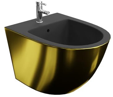 LAVITA Bidet universale da parete Sofi Gold/Black con foro per rubinetto e protezione per troppopieno in ceramica, per il montaggio a parete, igienico e facile da pulire, 36,5 x 49 x 32,5 cm