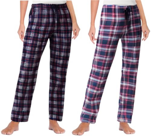 MoFiz Femme Bas de Pyjama Doux Pantalon Long Vêtements de Nuit avec Poches Lot de 2 Carreaux A, S