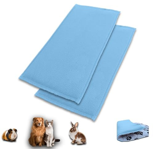 NEO SOLVO Lot de 2 Tapis de Jeu en Polaire pour Cochon d'Inde et Lapins - Tout en Un, C'est Une Couverture, Un Tunnel Géant, Une Maison, Un Coussin et Un Lit - 70cm x 105cm - Bleu
