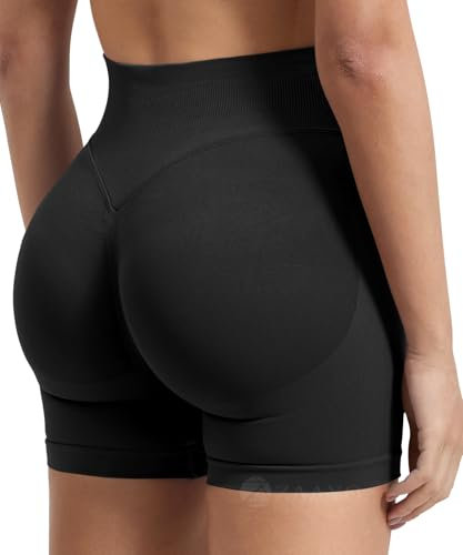 ZAAYO Damen Sport Shorts Hidden Scrunch Workout Auswirkungen Short 4.5 Scrunch Butt Lifting Gym Short Nahtlose Booty Biker Shorts Schwarz S