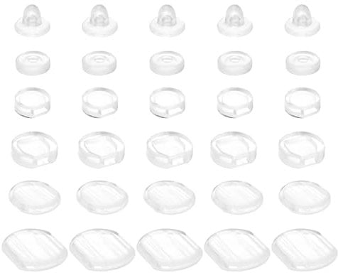 sourcing map Earring Pads, 36pcs 6 Styles - Silicone Clip-on Earring Backs, Comfort Earrings Cushions Replacements (Clear)