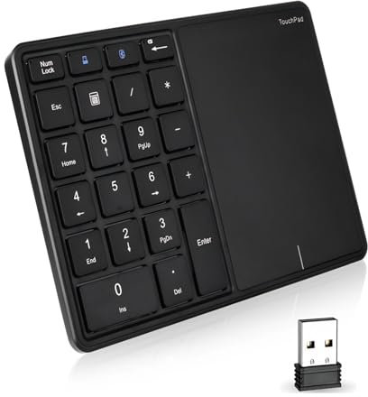 Cuifati Wireless Numeric Keypad with Touchpad, 22 Keys Dual Modes Number Pad for Laptop Desktop PC (Black)