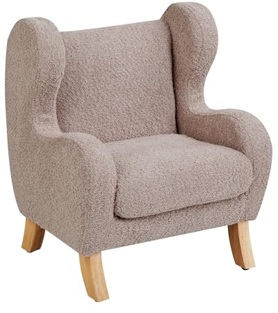 Beliani Kindersessel Bouclé-Stoffbezug beige Taupe Ohrensessel Holzbeine modern Farum