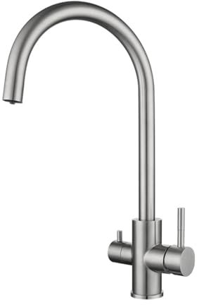 Robinet Cuisine 3 Voies Mitigeur Cuisine Inox Brossé 3 en 1 Robinet Pivotant 2 Poignées Robinet 3 Voies Cuisine Osmoseur-Brossé