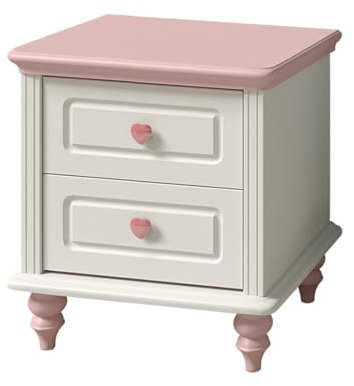 OYWEHECE Nachttisch Massivholz Rosa Prinzessin Stil Haus Mädchen Schlafzimmer Kleine Wohnung Spalte Aufbewahrungsschrank mit 2 Schubladen,40cm