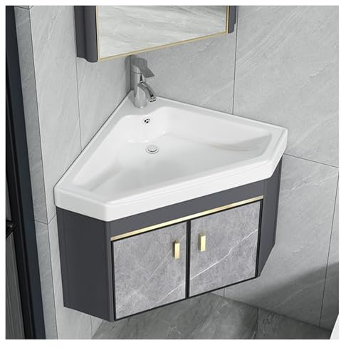 Eckwaschbecken Schrank, Badezimmer-Waschbecken,Eck-Sockel Waschbecken,Eckwaschbecken Mit Unterschrank, Kleinen Raum (Grey 38x42cm)