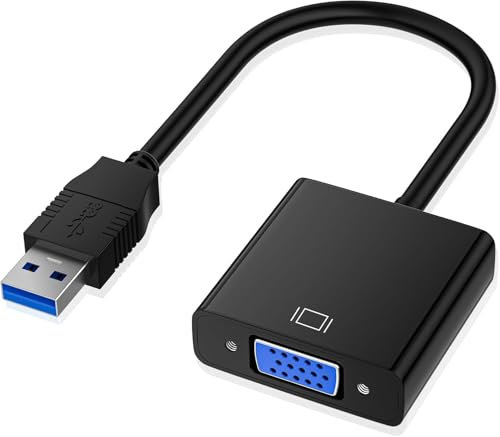 PKOUVOO Adaptateur USB vers VGA, Adaptateur USB 3.0 vers VGA convertisseur vidéo HD 1080p convertisseur vidéo HD 1080p pour PC, Ordinateur Portable, TV HDTV, Compatible avec Windows XP/7/8/8.1/10