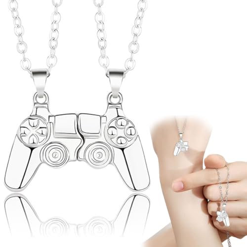 Collier magnétique créatif unisexe Collier pendentif manette de jeu Collier assorti pour couples ou meilleurs amis Cadeau d'anniversaire(Combinaison argent et argent)