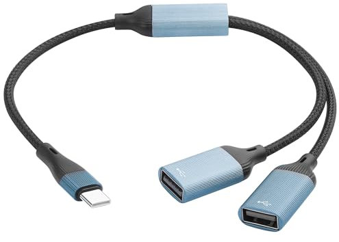 JSADZKJ USB C Y-Splitter Cable USB C Macho a Dual USB A Hembra 2.0 Cable USB C OTG Nylon trenzado con carga/transferencia de datos para USB Flash Drive Hub Impresora 13.8 in/35cm