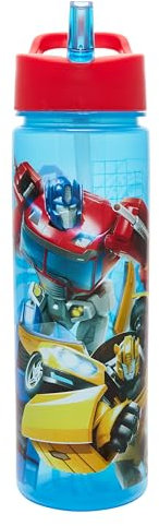 Transformers Official 600ml Kids Water Bottles by Polar Gear Optimus Prime and Bumblebee Kids Water Bottle with Straw | BPA-Free, Leakproof Boys Water Bottle Figures, Blue & Red