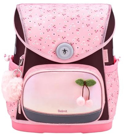 Belmil Premium Compact Plus ergonomisches Schulranzen Set 5 - teilig, AGR, Brustgurt, Hüftgurt, Magnetverschluss (405-41/P/S) (Cherry Blossom 2)