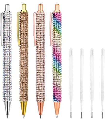 Sibba Bling Pen 4 STK Strass Stift Diamant Tintenstifte Kristall Glitzerstift Glitzernde Kugelschreiber Ausgefallene 1 Mm Stiftminen Hübsche Stiftgeschenke Journaling Stifte für Frauen Büro Geburtstag
