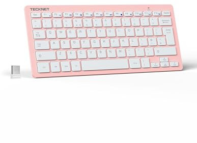 TECKNET 2.4G Wireless Keyboard For Windows/Chrome OS, UK Layout Compact Mini Keyboard, Small Silent Whisper-Quiet Keyboards with 12 months Battery Life (Pink)