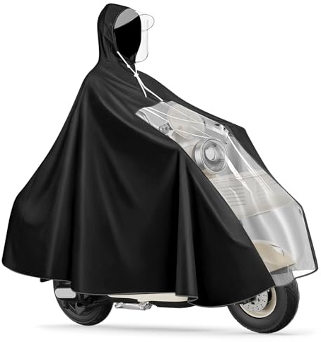 WANDGU Cykelregnponcho – bärbar och lätt vattentät kappa, återanvändbar med huva, fullt skydd för cykling, mountainbike och elcyklar, robust premium PVC