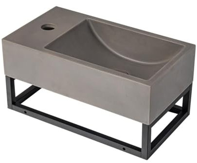 Vente-unique - Lave main suspendu en béton avec support - Robinetterie à gauche - L40 x l22 cm - UCHAMI