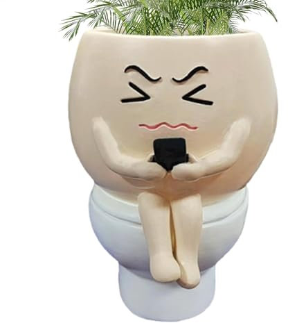 ccuzs Toilet Planter, Funny Resin Pot, Small Decorative Flower Pot for Indoor Plants, Unique Novelty Statue Planter for Desk, Shelf and Garden, 5.91x5.12x6.3 inches
