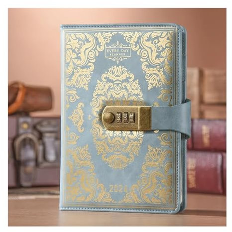 MTKSFDC Tagebuch Mit Schloss Agenda-Planer, Notizblock, monatlicher Tagesplan, to-Do-Zeitplan, Selbstdisziplin, Notizbuch, Büro, Schreibwaren, Kalender, Passwortbuch(Blue)
