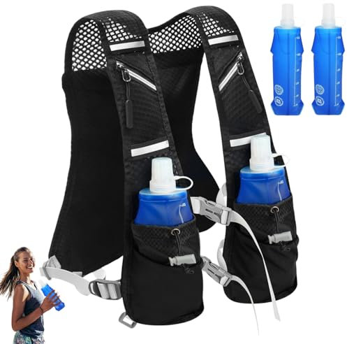 Gilet Hydratation Running, Réglable Gilet Hydratation avec 2 Soft Flask 500 ML, Gilet Trail, Gilet Hydratation Running Femme et Homme, Gilet Hydratation, pour Marathon, Cyclisme, Randonnée, Running