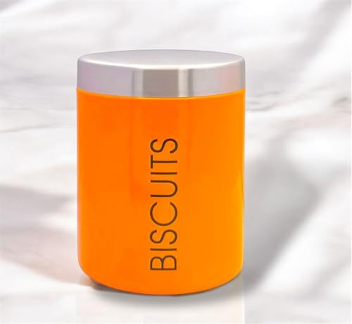 Nobel Biscuits Storage Canisters with Rubber Seal Stainless Steel Lids - Round Shape - Orange